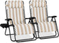 Best Choice Products Set of 2 Extra Wide Adjustable Steel Mesh Zero Gravity Lounge Chair Recliners w/Pillows and Cup Holder Trays - Tan Stripes