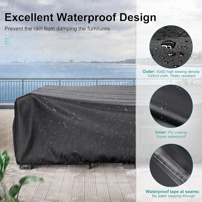 Furniture Set Covers, Black Waterproof Outdoor, 111 x 74 x 28 Inch