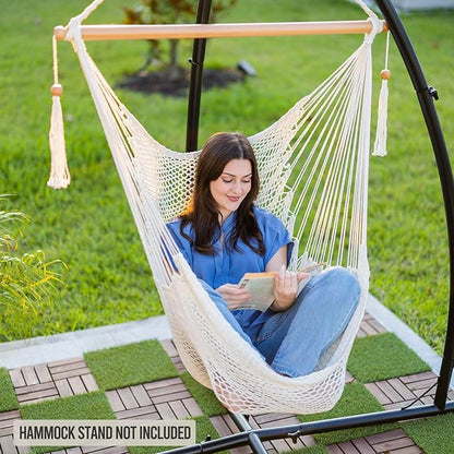 JoyView Hammock Chair with Spreader Bar Caribbean Hammock Swing Chair 300 LBS Weight Capacity XL Rope Hanging Chair for Outdoor Indoor Garden Yard - Pink