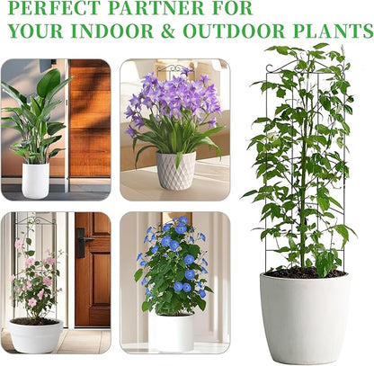 32 Inch Metal Plant Trellis for Climbing Plants Outdoor，4 Pack Garden Trellis for Potted Climbing Plants Indoor Houseplants Flowers Vine Ivy,Black,Rectangle