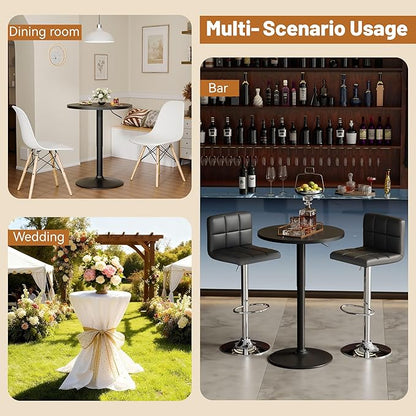 Flamaker Round Bistro Pub Table 23.6 Inch Height Adjustable 360° Swivel Bar Table Metal Base for Pub, Dining Room, Party (1, Full Black)