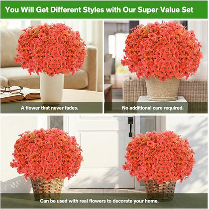Artificial Flowers for Outdoor,Silk Flowers No Fade Fake Plastic Flowers UV Resistant Faux Plants for Outdoors Outside Front Porch Hanging Planter Window Box Garden Home Decoration,13 Bundles(Orange)