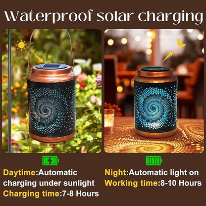 Solar Lanterns Outdoor Hanging Lantern Metal Waterproof LED Lantern with Solar Powered Garden Patio Decorations Decor with Handle Christmas Gift Idea