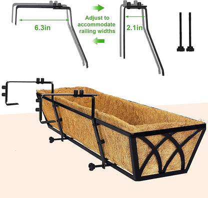 Y&M 30 Inch Window Deck with Coco Liner, Fence Metal Hanging Flower Planter Window Basket Deck Railing Planter Boxes for Outdoor Garden Lawn,6pcs