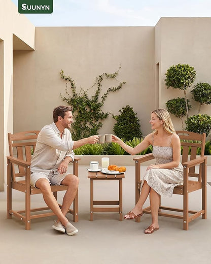 Set of 2 Weatherproof Patio Chairs - HDPE Outdoor Dining Chairs with Wide Seat, Ergonomic Design - for Garden, Backyard, Deck - Teak