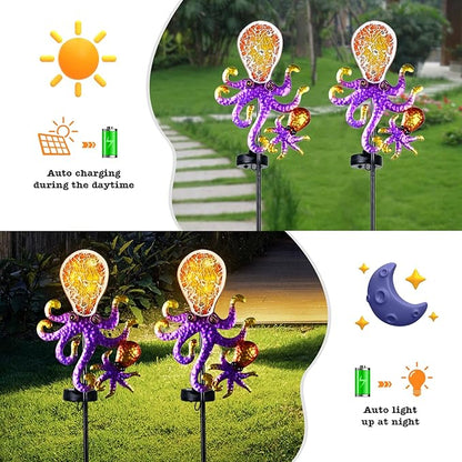 Yiosax-Solar Outdoor Lights Decorative-Yard Outdoor Decorative - Garden Stakes Octopus Decorative Waterproof 7 LED Light Decor Ocean Beach Theme for Lawn Path Yard Decoration Gift Idea
