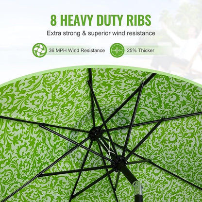Backyard Expressions 9 ft. Patio Umbrella, Market Table Umbrella w/Tilt and Crank, 8 Ribs