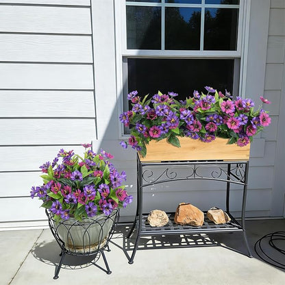 Fake Artificial Flowers for Outdoors Decoration,4 Bundles Silk Faux Spring Flowers with Plants Leave UV Resistant for Planter Front Door Porch Yard Patio Window Box Home Indoor Decor