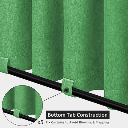Easy-Going Linen Look Outdoor Curtains Waterproof Windproof Porch Curtains, Soft Thicken Outdoor Privacy Curtains for Patio, Gazebo, Grommet Top and Tab Bottom Drape, 1 Panel, 110x96 inch, Green