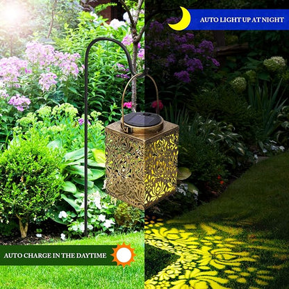Lanterns, 2 Pack Bronze Metal Solar Outdoor Hanging Light Set