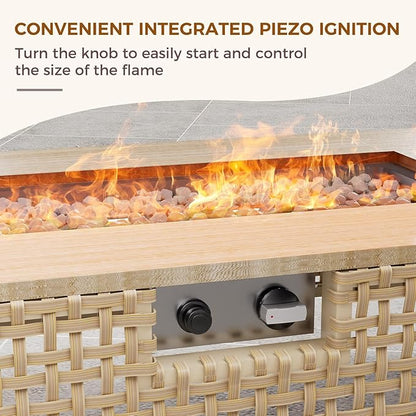 Grand patio 14-Piece Patio Furniture Set with 47" Fire Pit Table, Outdoor Conversation Set & 50,000 BTU 47 Inch Rectangle Propane Fire Pit & Storage Box with Water Resistant Thick Cushions, Cream
