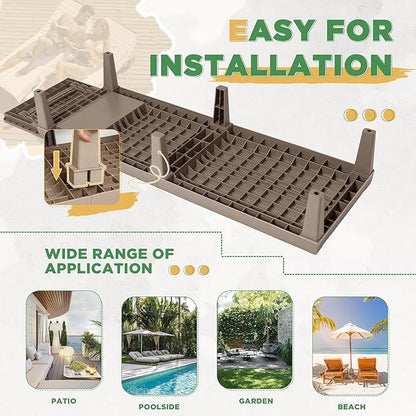 Greesum Outdoor Chaise Lounge Chairs Set of 4 with 5-Position Adjustable Backrest, Waterproof PP Sun Chaise Loungers for Garden Pool Beach Patio Deck Sunbathing, Light Coffee