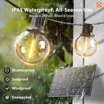 addlon 150FT Solar String Lights Outdoor Waterproof with Remote, Dimmable Commercial Grade Solar Powered String Lights with 80 LED Bulbs, Hanging Light for Camping Backyard Party Decor