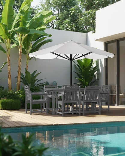 Outdoor Rectangle Dining Table, Heavy-Duty HDPE Table for 6, Weatherproof Patio Table with Umbrella Hole, Rounded Corners for Safety, Grey