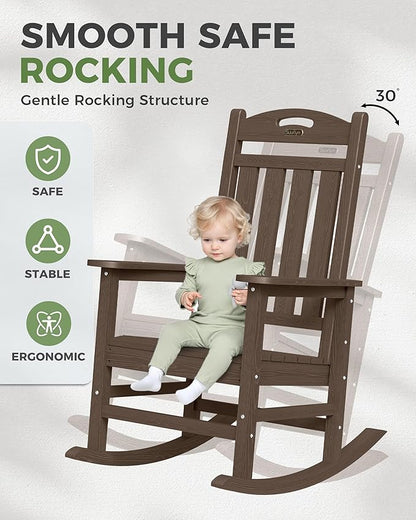 Outdoor Rocking Chair, Brown, 30-Inch High Back, 380 lb Capacity