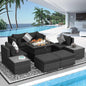 NICESOUL 9 Piece Outdoor Patio Garden Furniture Set with Fireplace Natural Gas/Propane, 29.3'' High Back Oversized Wicker Sectional Sofas, Deep Seating Couches for Outside Backyard Terrace, Gray