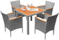 Devoko 5 PCS Furniture, Patio Conversation Set with Acacia Wood Top, Rattan Outdoor Dining Table and Chairs for Backyard, Garden, Deck, Grey