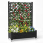 Raised Garden Bed with Trellis, 21 Gallon Self Watering Planter Box with Lockable Wheels & Drainage Holes for Climbing Plants Vegetables Flowers, Anti-Rust Resin for Backyard Patio (Black)