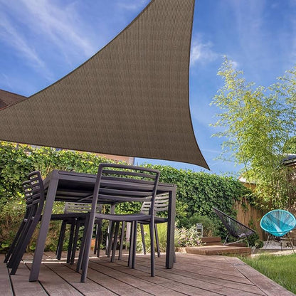 E&K Sunrise 28' x 28' x 28' Sun Shade Sail Triangle Canopy Shade Cover UV Block for Patio Backyard Garden Outdoor (Brown)