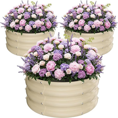 ZXZYHFTY Round Galvanized Raised Garden Bed kit,White Outdoor Garden Raised Planter Box, Round Large Metal Raised Garden Beds for Vegetable 2 * 2 * 1ft 3 Pcs