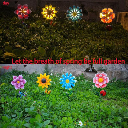 Solar Garden Stakes Lights for Outdoor Decor, 4 Pack Waterproof Metal Art Stick Flowers, Light for Outside Garden Patio Pathway Yard Backyard Porch Lawn