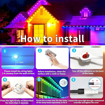 Permanent Outdoor Lights,400ft RGB Outdoor Led Lights,Music Synchronised Eave Light with APP/Remote Control,Waterproof Eave Lights for Halloween,Christmas,Festivals,Parties(Two 200ft Rolls)