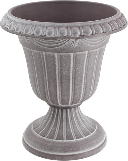 Arcadia Garden Products PL10WW Classic Traditional Plastic Urn Planter, 15" x 13", Whitewash