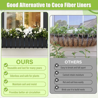 Riare 4 Pack 36 Inch Black Fabric Window Box Liners- Felt Square Trough Planter Basket Liners Replacement, Non-Woven Hanging Flower Plant Box Liner for Outdoor Plants Garden Fence- Avoid Birds Nesting