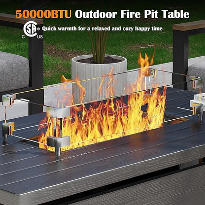 Sundale Outdoor 7 Pieces Patio Furniture Set with Fire Pit Table, L-Shaped Outdoor Sectional Sofa with 6 Inch Olefin Cushion, All-Weather Modern Metal Outdoor Conversation Sets