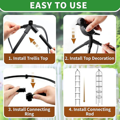 2-Pack 6.7FT Garden Obelisk Trellis for Climbing Plants,81”Metal Plant Support Tower,Heavy Duty Thickened Tube,Rustproof Black Vine & Flower Stand for Outdoor Indoor Use
