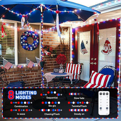 String Lights, 168 ft Red White and Blue, 600 LEDs, Outdoor Reel