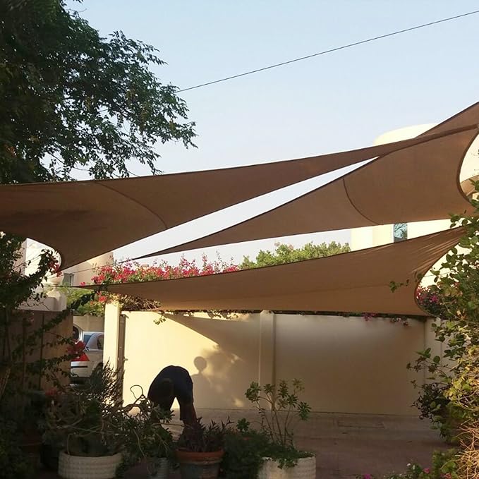E&K Sunrise 23' x 23' x 23' Sun Shade Sail Triangle Canopy Shade Cover UV Block for Patio Backyard Garden Outdoor (Brown)