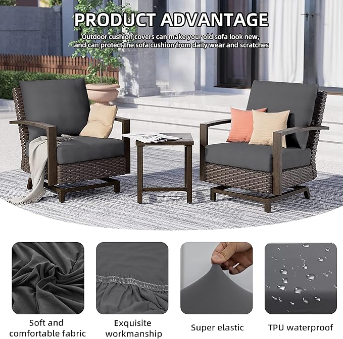 Cushion Covers, 14 Pack, Grey Stretch-Fit for Patio Furniture