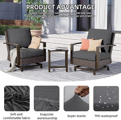 Cushion Covers, 14 Pack, Grey Stretch-Fit for Patio Furniture