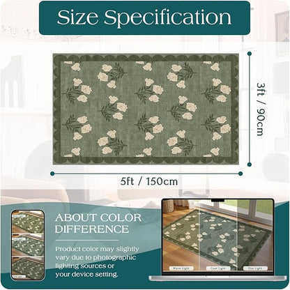 Outdoor Rug 3x5 Sage Green Floral Washable Entry Mat