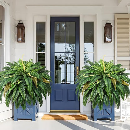 MARTINE MALL 48 inch Fake Ferns Artificial Ferns for Outdoors Look Real, 88 Branches Large Faux Boston Fern for Outdoor Planter Realistic UV Resistant Hanging Artificial Fake Plants for Porch Patio