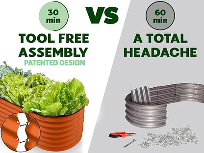 9-in-1 Galvanized Steel Raised Garden Bed // 8×2×1.5 ft Modular Planter for Gardening, Vegetables, Flowers // 18" Tall Metal Raised Garden Beds Outdoor (Orange) // Patented Design Planter Box