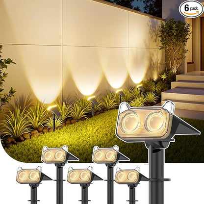 WdtPro Solar Lights Outdoor Waterproof, Solar Spot Lights Outdoor with Optical Lens, Auto ON/Off, 30H+ Runtime, Landscape Spotlights for Flag Yard Path Garden Tree, Warm White 6 Pack