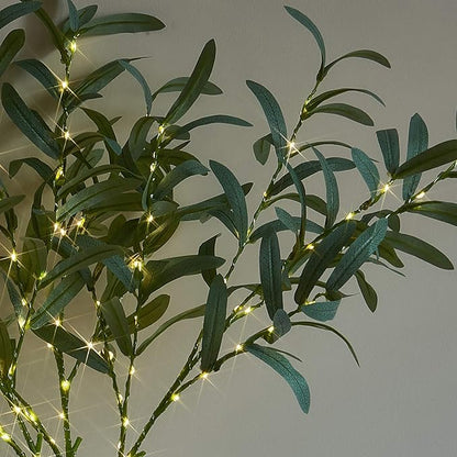Artificial Olive Branch Greenery, 24 Inch, 72 LED Warm White Lights