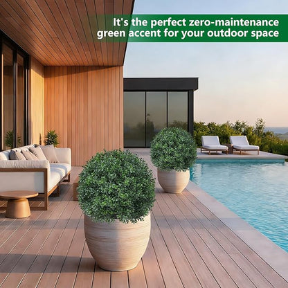 Artificial Boxwood Topiary Trees with Ground Spike,2 Pieces Fake Pine Shrubs Bushes, UV Resistant Faux Evergreen Cypress Tree Plants for Indoor Outdoor Planters Front Porch