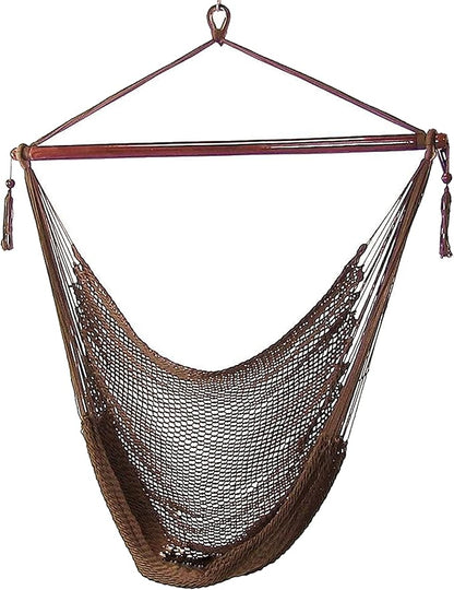 Sunnydaze Outdoor Hammock Chair Swing - Hanging Hammock Swing - Hanging Reading Chair - Soft-Spun Polyester Rope - Caribbean XL - Mocha