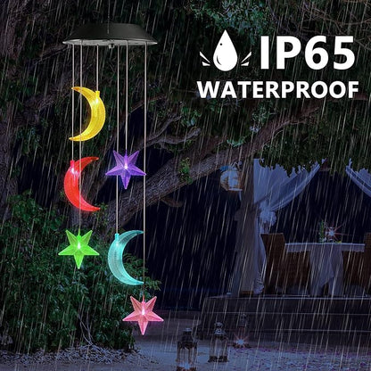 Toodour Solar Wind Chimes, Color Changing Wind Chimes Moon and Star, LED Decorative Mobile, Gift for Mom Grandma, Waterproof Outdoor Moon Star Light for Garden, Patio, Yard, Window Outdoor Decor