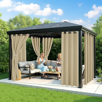 Outdoor Curtains for Patio Waterproof - 6 Panels Privacy Weatherproof Outside Curtains with Grommets for Pergola, Gazebo, Porch, Cabana, Balcony, 54 x 95 Inch, Cream