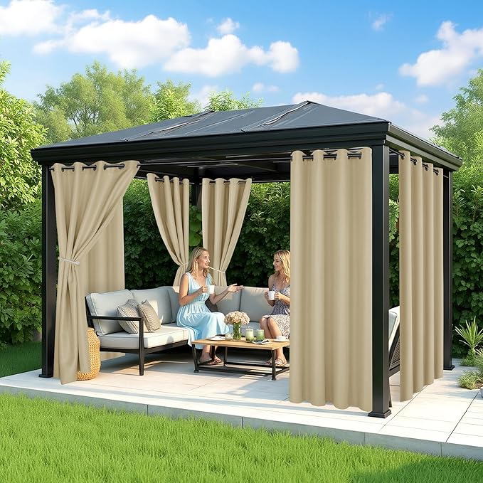 Outdoor Curtains for Patio Waterproof - 6 Panels Privacy Weatherproof Outside Curtains with Grommets for Pergola, Gazebo, Porch, Cabana, Balcony, 54 x 120 Inch, Cream