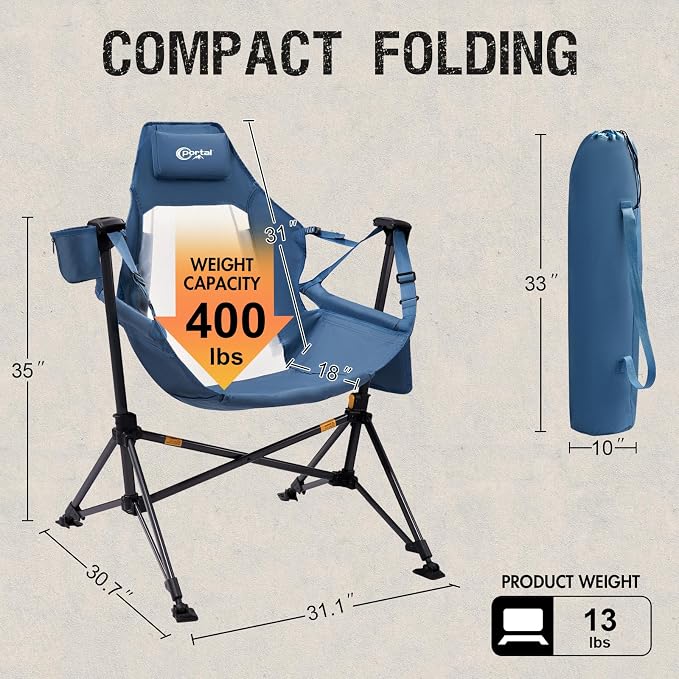 Hammock Camping Chair - Blue Mesh Swinging Chair, 400 lb Capacity