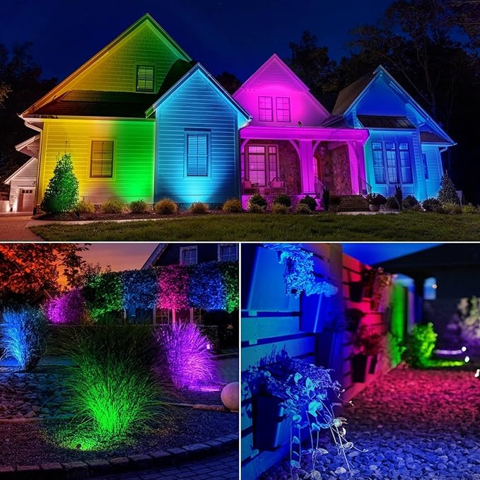 Halloween Christmas Spotlight Outdoor Color Changing Landscape Spotlights,12W RGBW LED Outdoor Spot Lights for Yard Garden Decor,Waterproof 110V Plug in Landscape Lighting with Remote,8 Packs