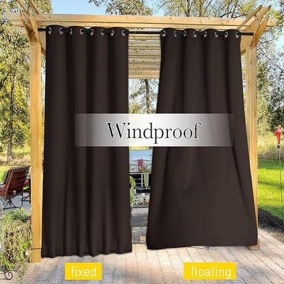 NICETOWN 2 Panels Weighted Blackout Curtains Patio Waterproof Outdoor Curtains, Thermal Insulated Top & Bottom Grommet & Back Tab Wind-Break Drapes Privacy for Pergola, W52 by L95, Coffee