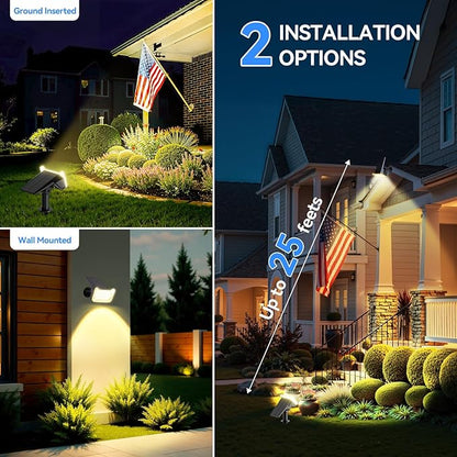 WdtPro Solar Spot Lights Outdoor Waterproof, Bright Solar Lights Outdoor with 16 Extra-Large LEDs, 3 Modes Landscape Spotlights, 2-in-1 Solar Powered Light for Yard Flag Garden, 10 Pack, Warm White
