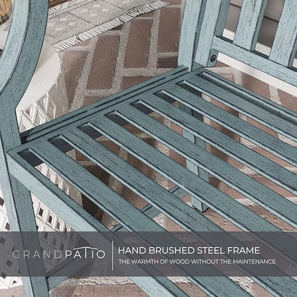 Grand patio 52" Farmhouse Outdoor Bench, Garden Benches with Anti-Rust Aluminum Metal Frame, Faux Wood Grain Finish Frame Patio Bench for Front Porch, Weathered Blue