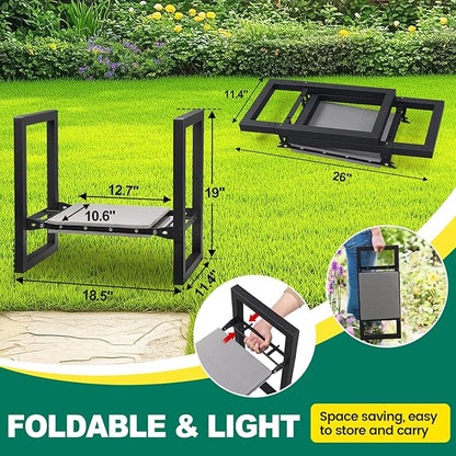 Workseat Garden Kneeler with Assist Handles, Matte Black Metal Frame